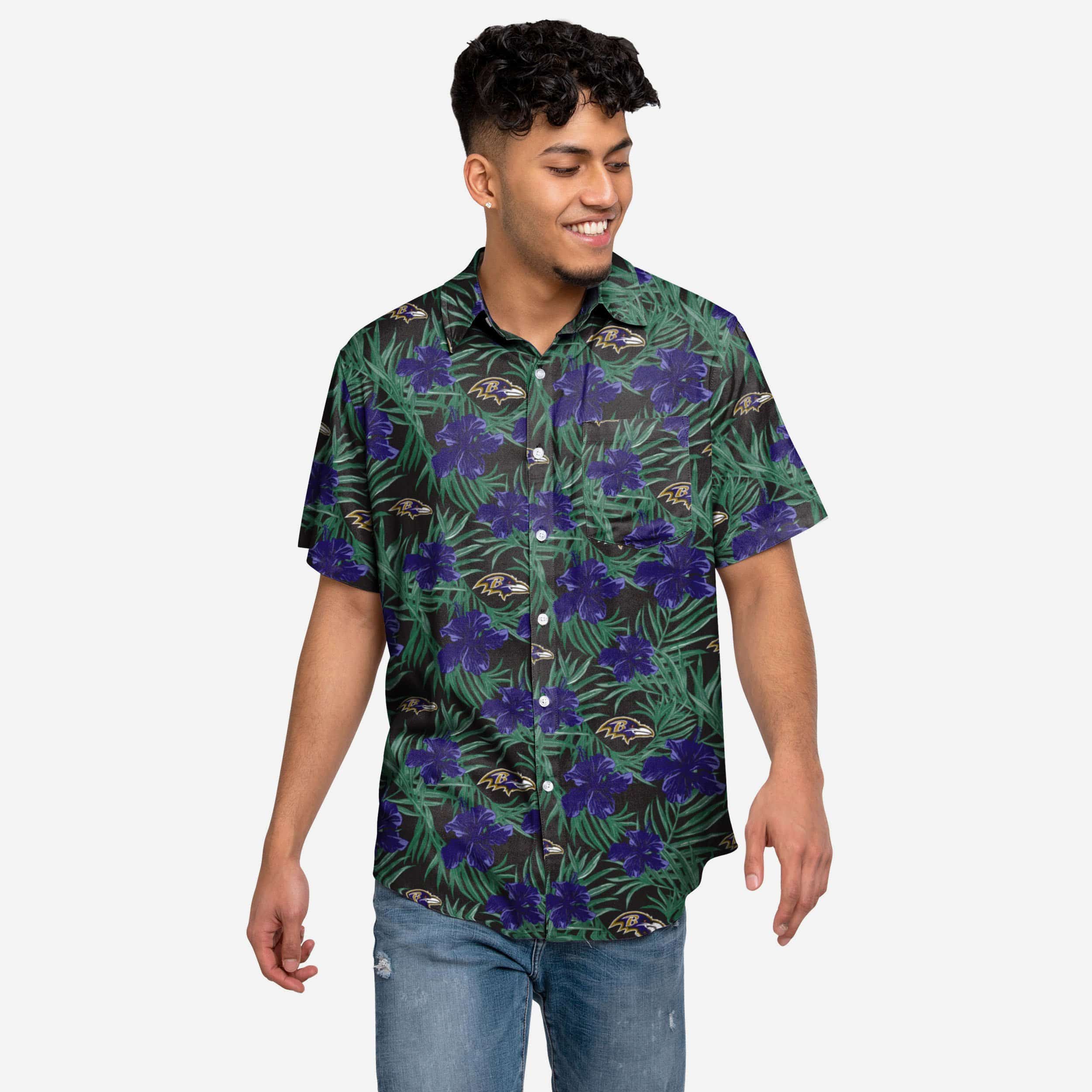 Baltimore Ravens Hibiscus Button Up Shirt