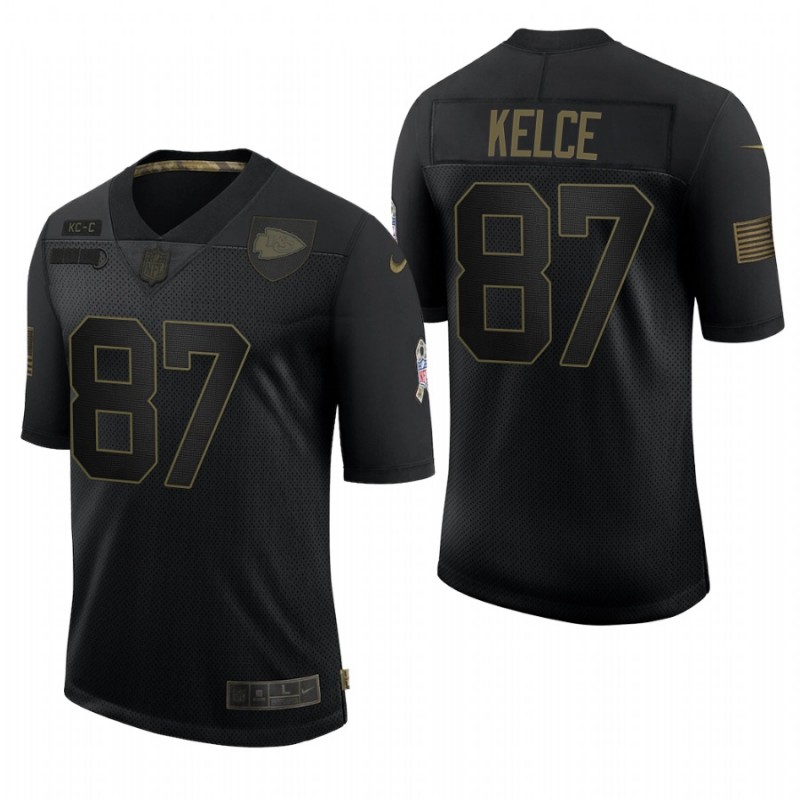 Men’S Kansas City Chiefs Travis Kelce Black 2020 Salute To Service Limited Jersey – All Stitched, Embroidery