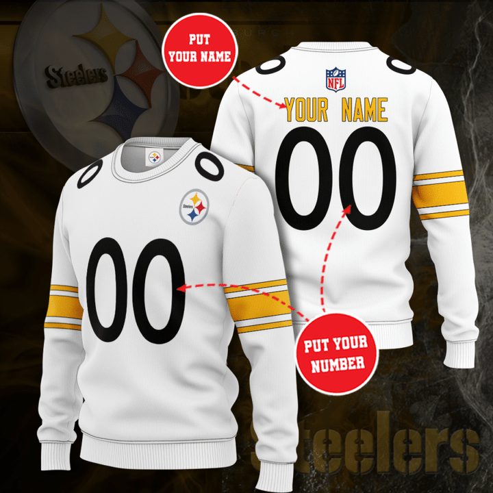 Pittsburgh Steelers Custom Name Number White Golden Gift For Fan Ugly Wool Sweater Christmas