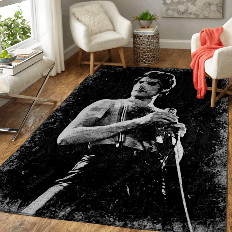 QUEEN FREDDIE MERCURY – Music Monochrome Art For Fans Area Rug Living Room Carpet Floor Decor