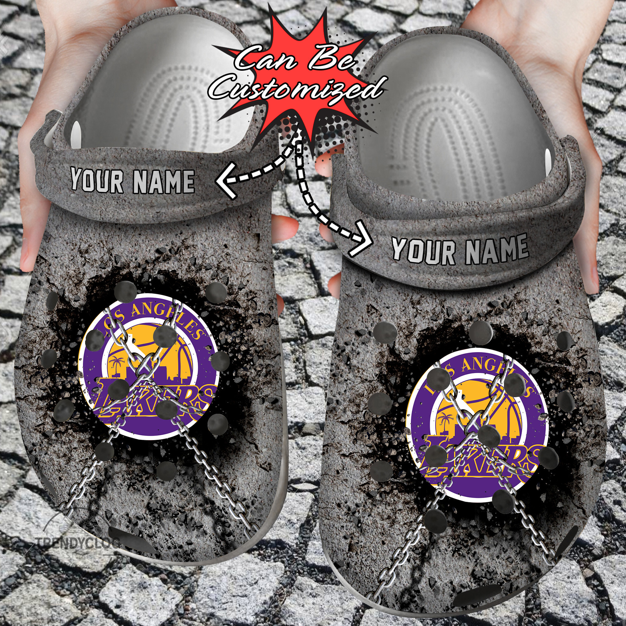 Basketball Crocs – La Lakers Personalized Chain Breaking Wall Clog Shoes