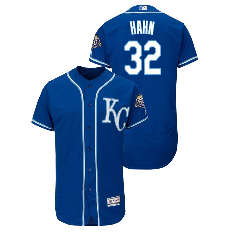 Men’S Kansas City Royals Blue Alternate Flex Base #32 Jesse Hahn 50Th Anniversary Jersey – All Stitched, Embroidery