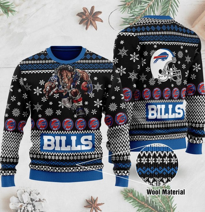 Buffalo Bills Black Blue Gift For Fan Ugly Wool Sweater Christmas