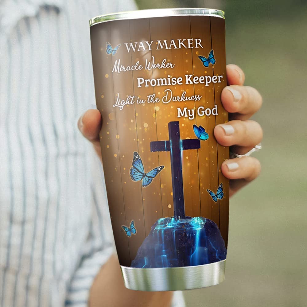 20Oz Butterfly Faith God Way Maker, Faith Butterfly, Butterfly Lovers, Butterfly Inspiration Tumbler Cup With Lid, Double Wall Vacuum Thermos Insulated Travel Coffee Mug