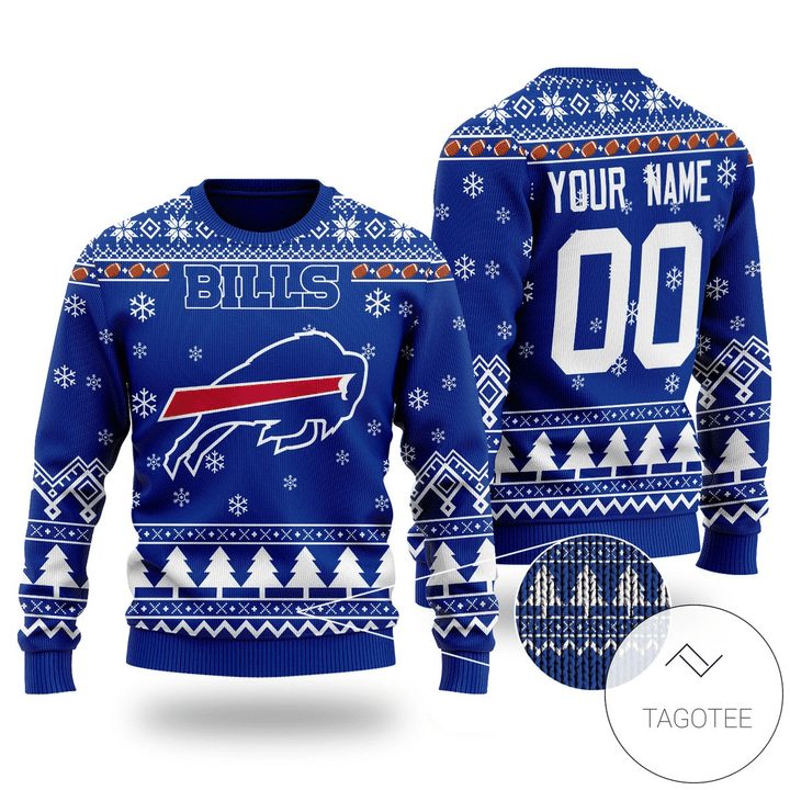 Buffalo Bills Custom Name Number Blue White Gift For Fan Ugly Wool Sweater Christmas