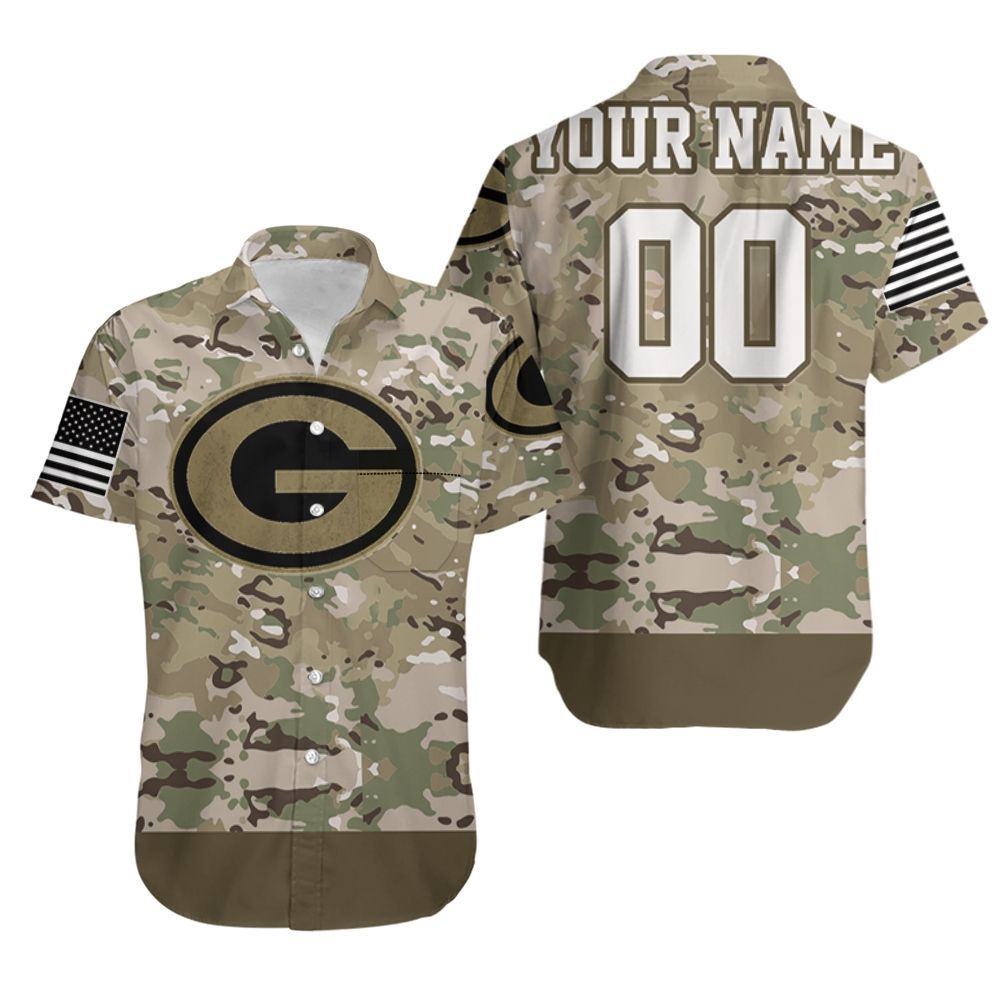 Green Bay Packers Camouflage Veteran 3D Personalized Hawaiian Shirt