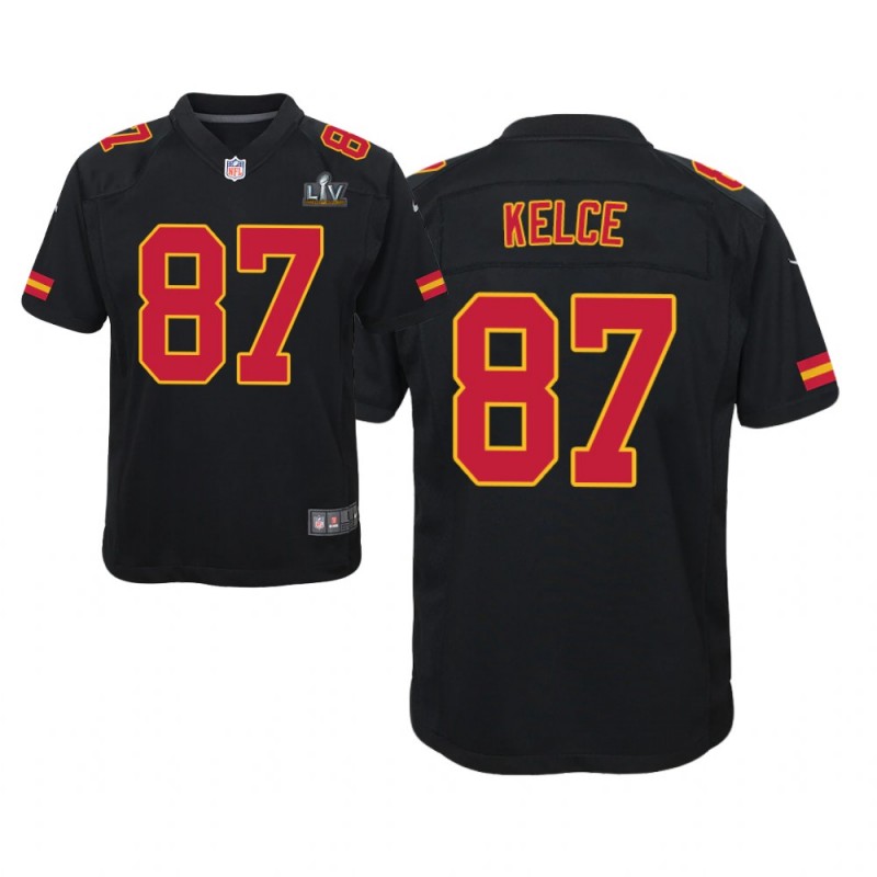 Youth Kansas City Chiefs #87 Travis Kelce Black Super Bowl Lv Game Jersey