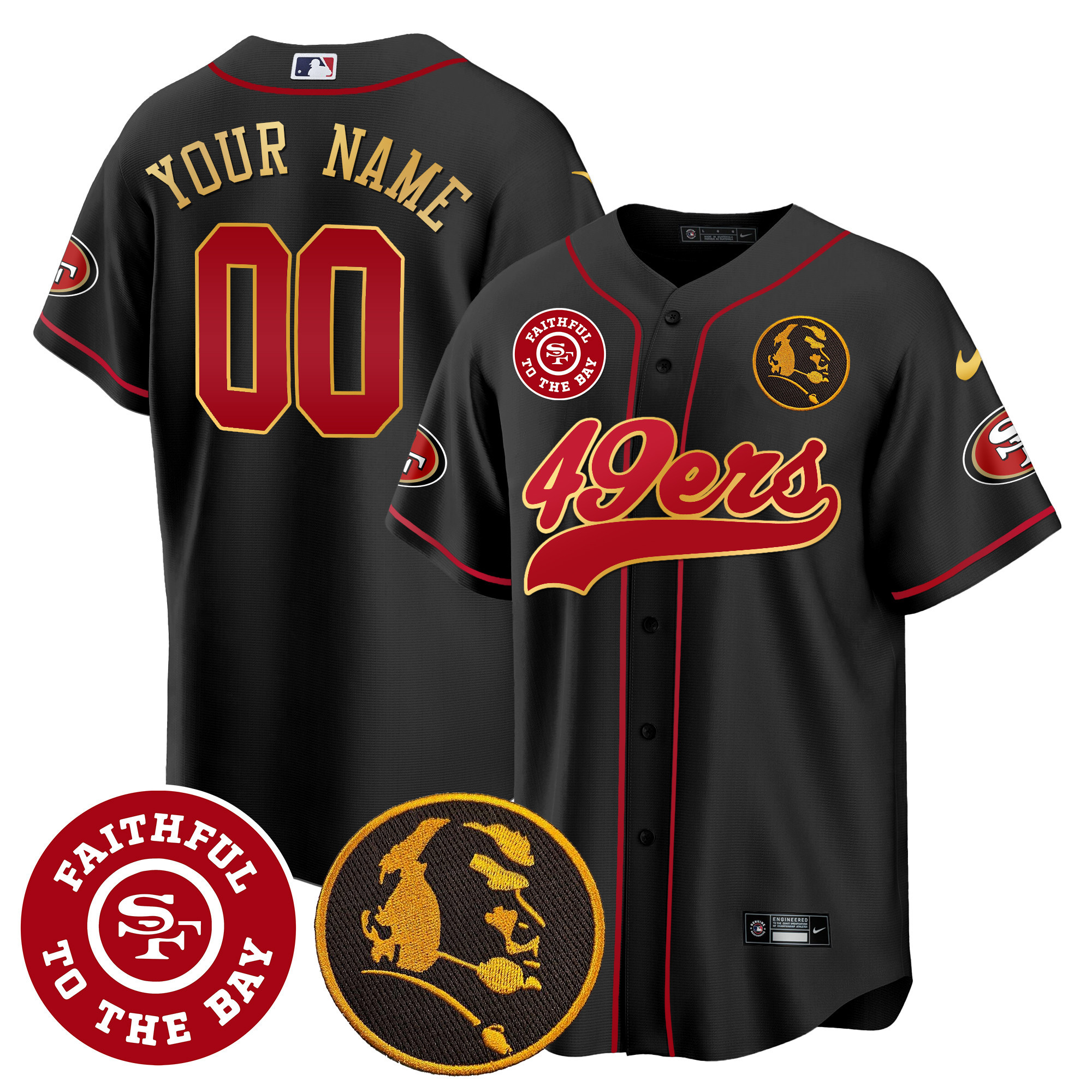 49Ers Faithful & John Madden Patch Baseball Gold Trim Custom Jersey – All Stitched