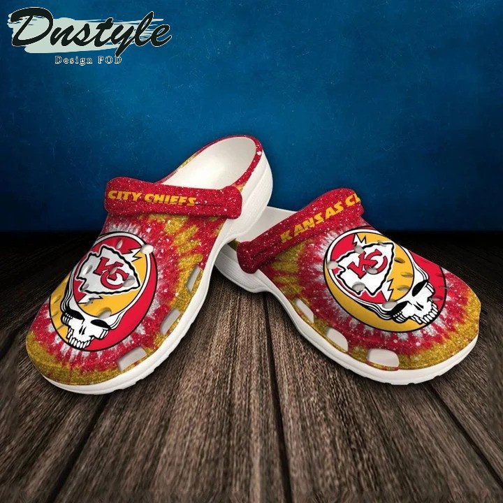 Kansas City Chiefs Skull Pattern Crocs Classic Clogs Shoes In Orange & Red