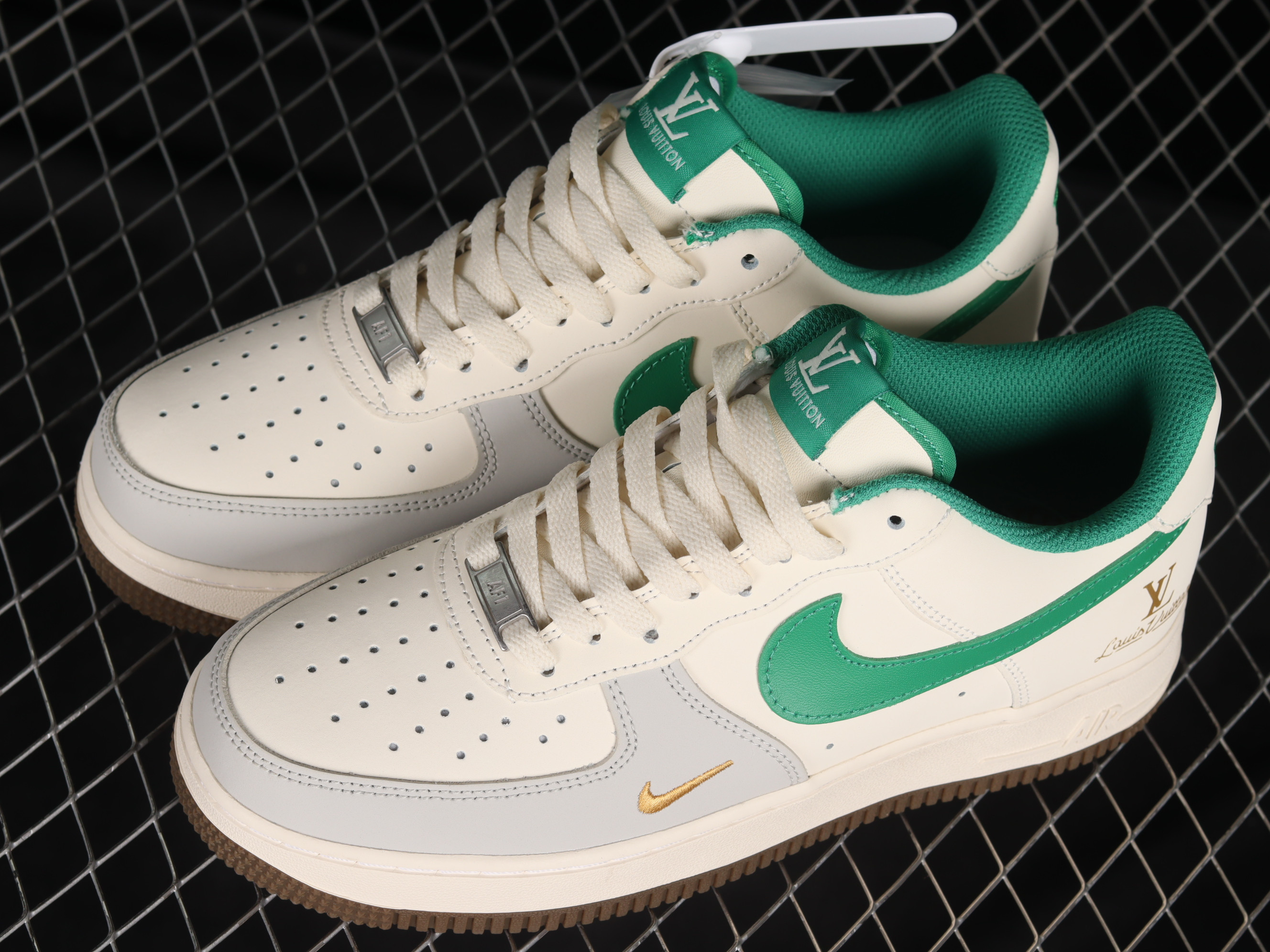 LV x Nike Air Force 1 07 Low White Grey Green Shoes Sneakers SNK791584722