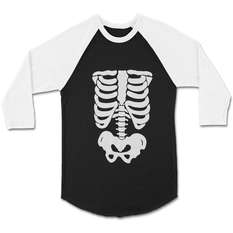 Skeleton Glow In The Dark Metal Goth Horror Timewarrior Vintage Halloween Costume CPY Unisex 3/4 Sleeve Baseball Tee T-Shirt