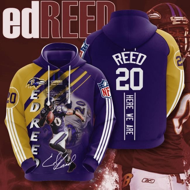 Baltimore Ravens 20 Ed Reed 11 Unisex 3D Hoodie Gift For Fans