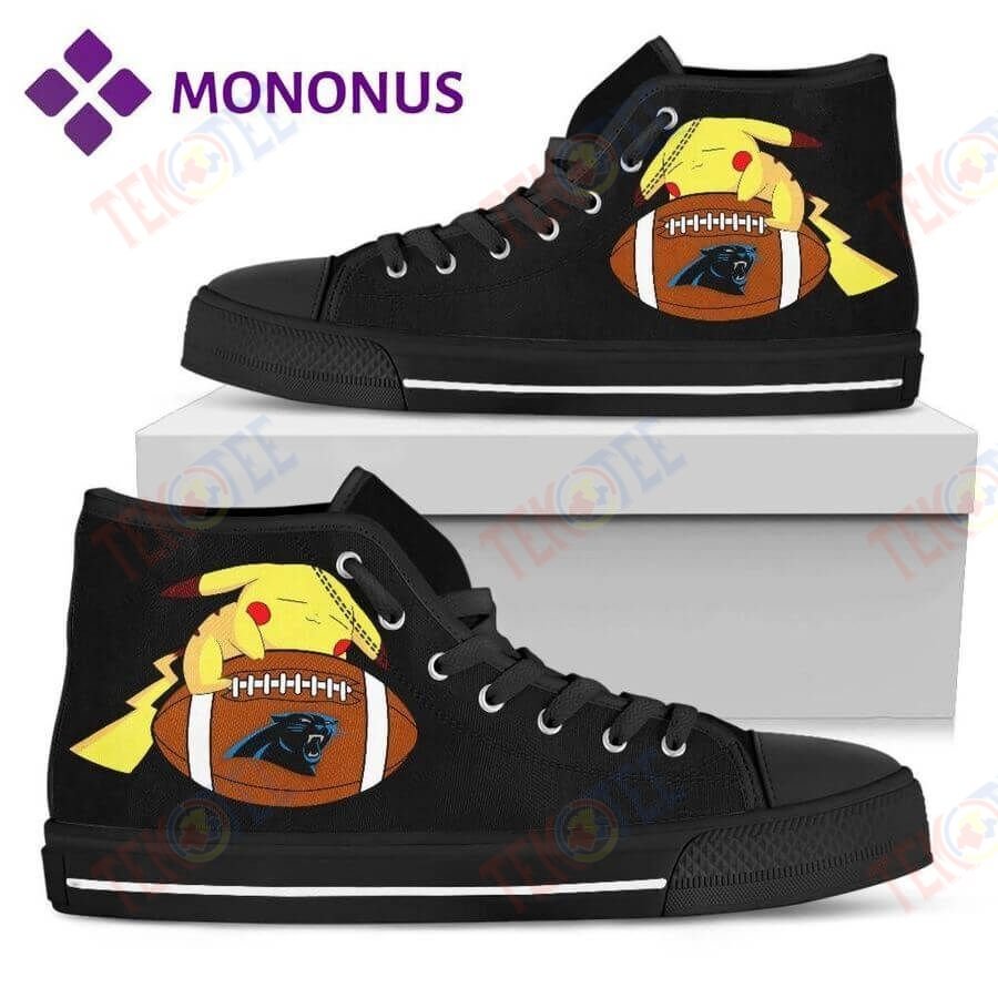 Mens Womens Love Pikachu Laying On Ball Carolina Panthers High Top Shoes Black TMT976