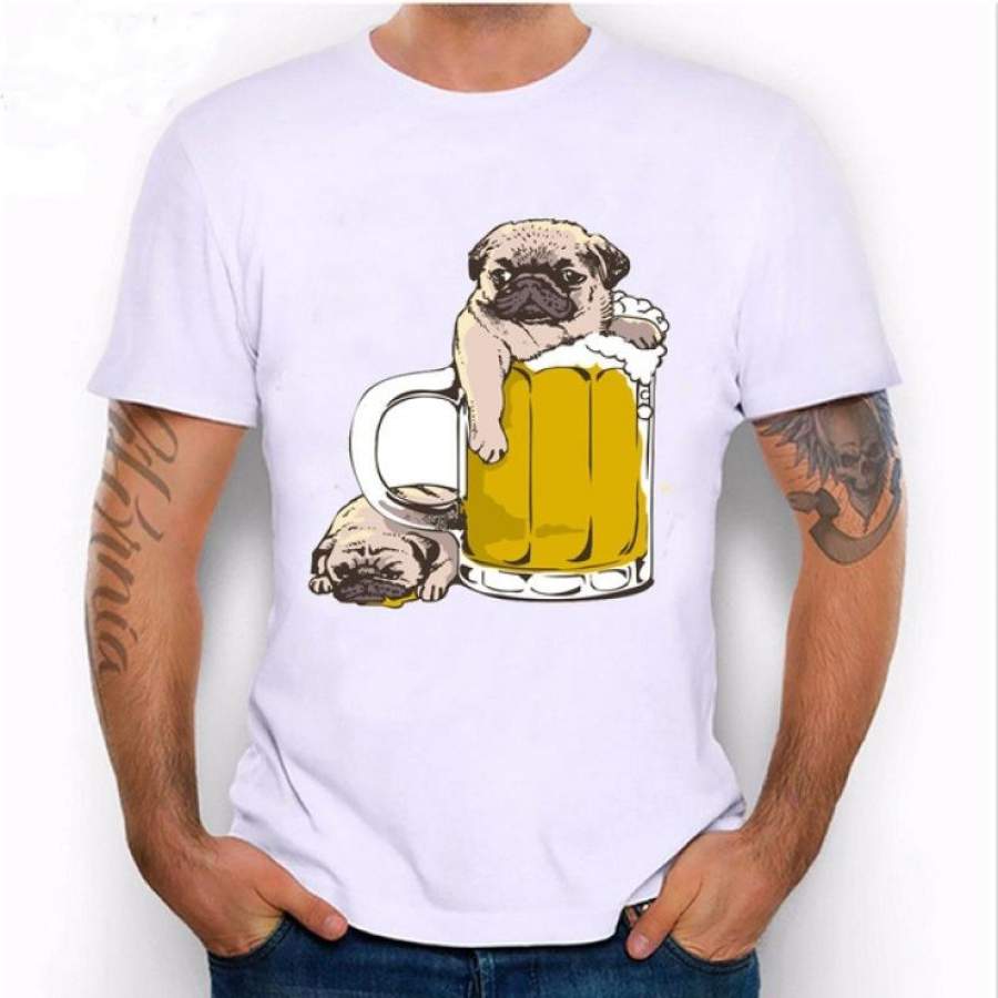 Summer Super Like Beer T- Shirt Fashion Men’s Short Sleeve Cute Pug Printing Cool Shirts White Casual Tops Hipster Male Tee