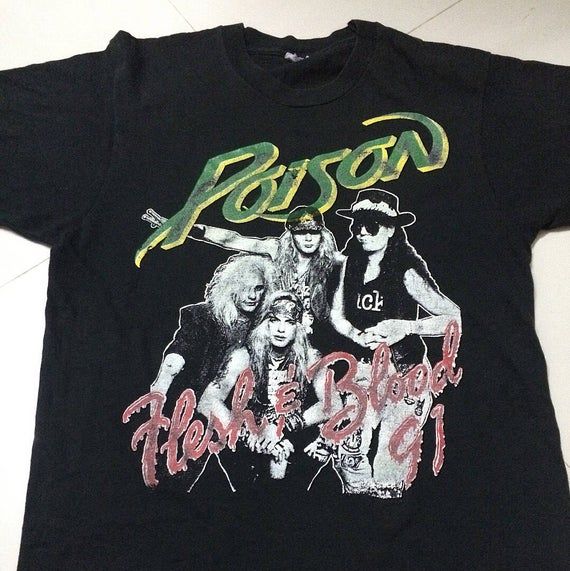 Vintage 1991 Poison Band Shirt Fit Long 80S Glam Metal Hard Rock Band Tour Shirt Heavy Rock N Roll Style Shirt