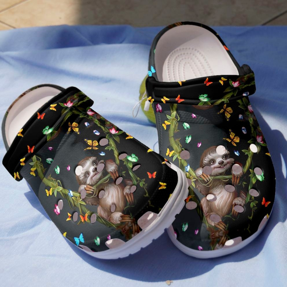 Sloth In Black Jungle Shoes – Little Animals Clogs Gift