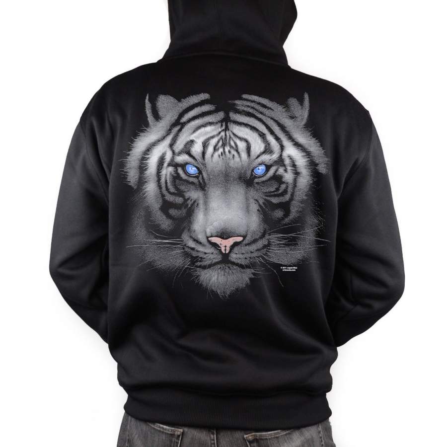 Majestic White Tiger Hoodie Sweatshirt Hoody Black Wild Animal Forest