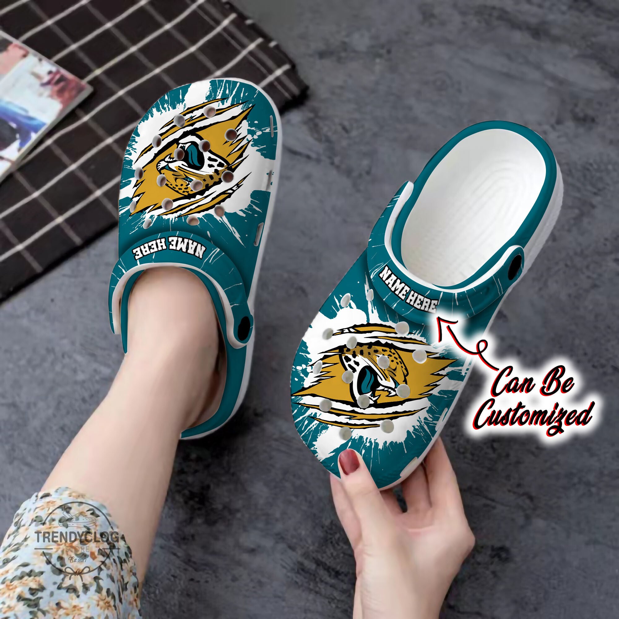 Jaguars Crocs – Personalized J.Jaguars Football Ripped Claw Clog Shoes