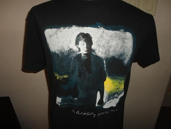 Vintage 1989 1990 Paul Mccartney World Tour Cities Shirt Fits Adult Black Concert Band Cotton Rare Shirt