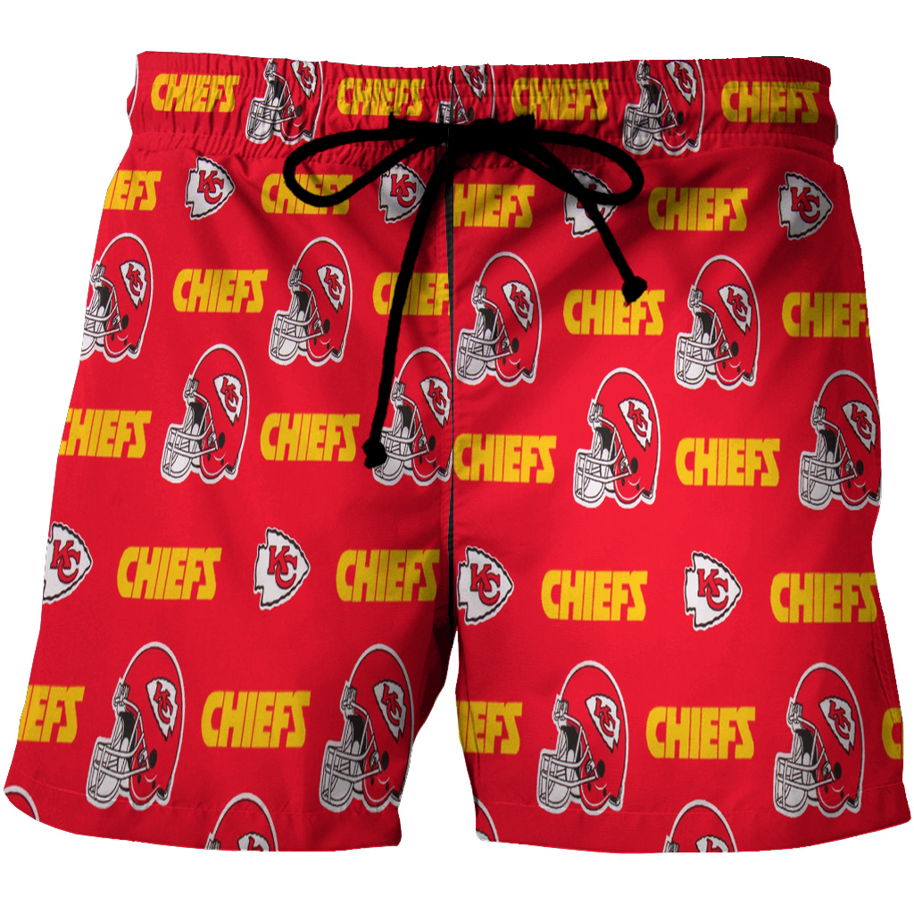 Kansas City Chiefs Emblem Helmet 3D All Over Print Summer Beach Hawaiian Short