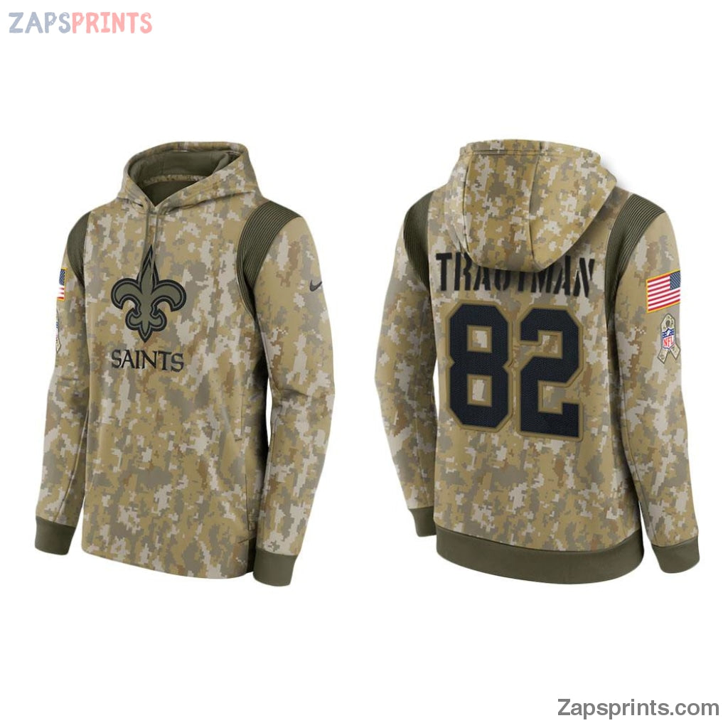 Adam Trautman New Orleans Saints Camo 2021 Salute To Service Veterans Day Therma Pullover Hoodie