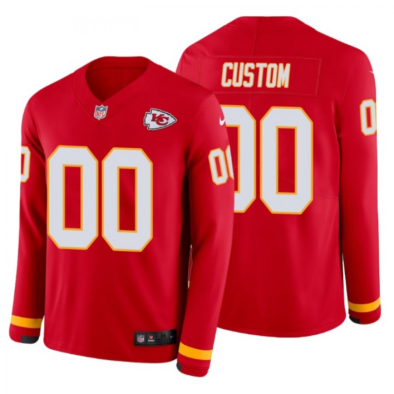 Custom #00 Kansas City Chiefs Therma Long Sleeve Red Jersey – All Stitched, Embroidery