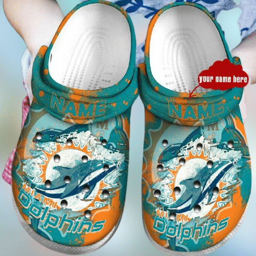 Miami Dolphins In Green Pattern Custom Name Crocss Crocband Clog Comfortable Water Shoes
