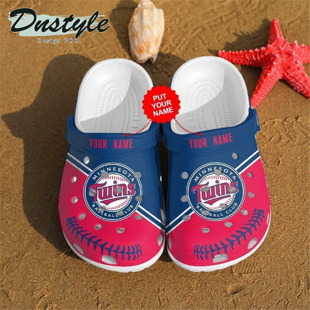 Minnesota Twins Custom Name Pattern Crocs Classic Clogs Shoes In Blue & Red