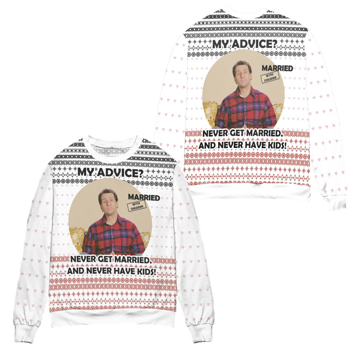 Van Der Bundy Nordberg Heart Pattern Ugly Christmas Sweater – All Over Print 3D Sweater – White