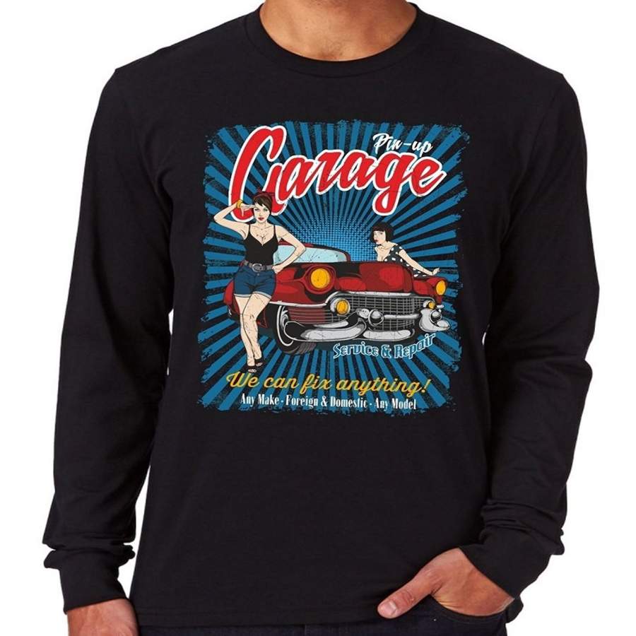 Fashion Mens Long Sleeve T-Shirt Pin Up Vintage Garage Tees Men’S Fitness T-Shirt