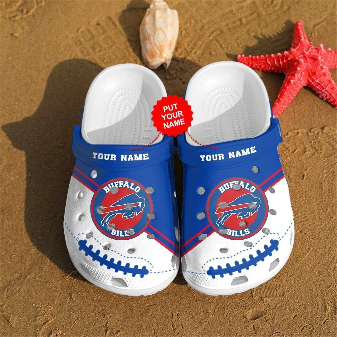 Buffalo Bills Custom Name Pattern Crocs Classic Clogs Shoes In Blue & White