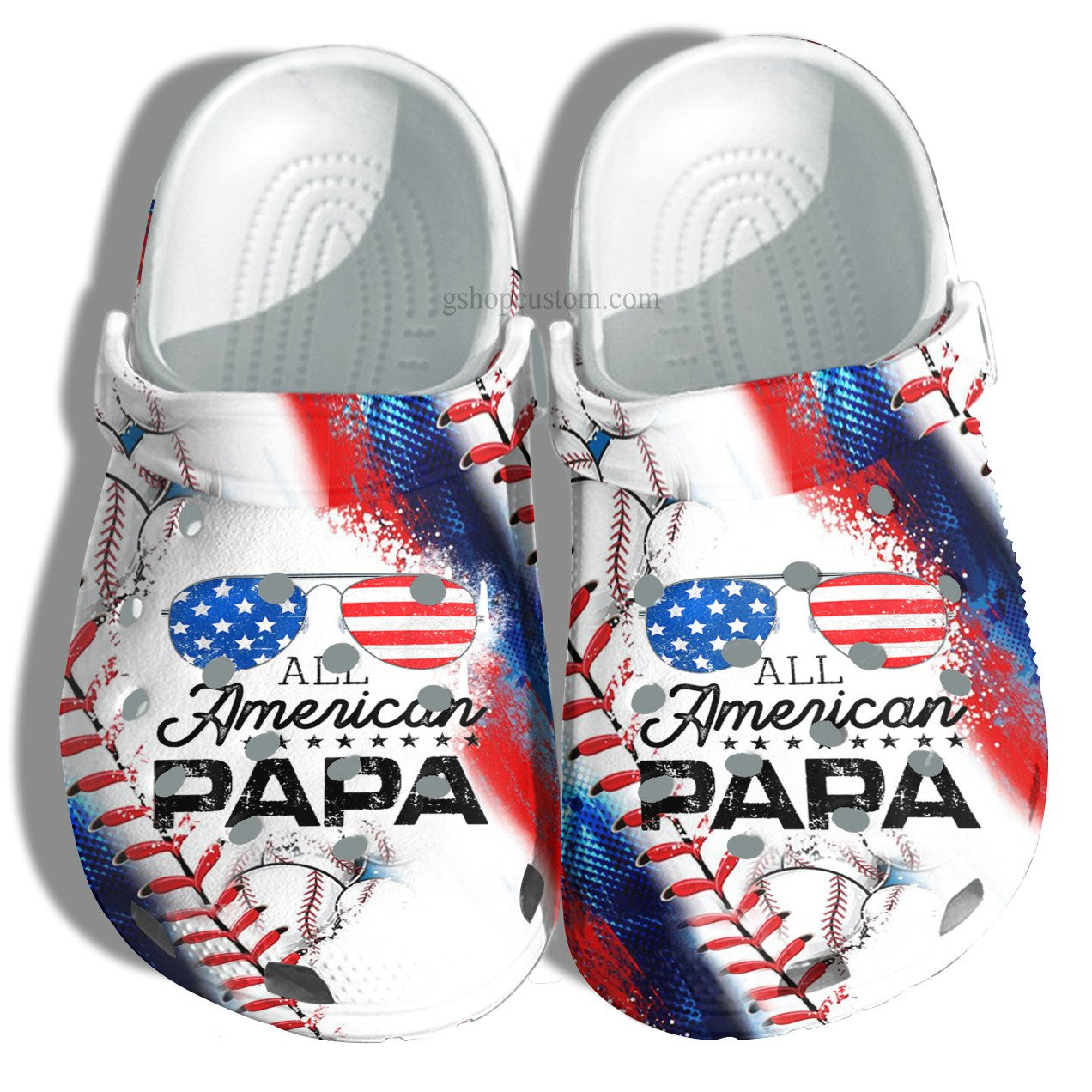 All America Papa Usa Flag Croc Shoes Gift Grandpa Father Day- Baseball 4Th Of July Men Father Crocs Shoes Customize