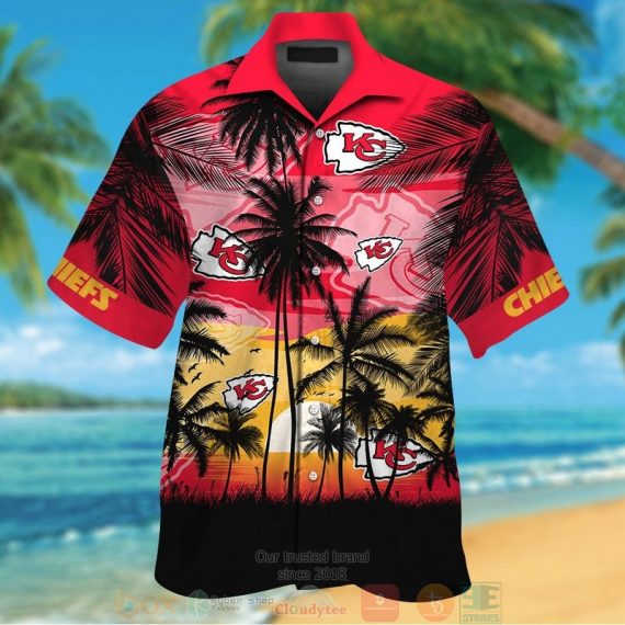 Gift For Husband Gift For Dad Kansas City Chiefs Palm Tree Red Black Hawaiian Shirt D38