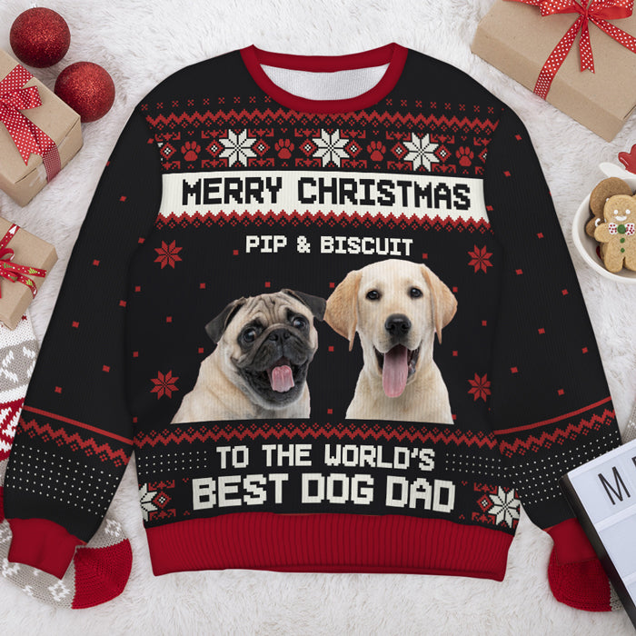 Ya Filthy Animal Merry Christmas – Personalized Custom Unisex Ugly Christmas Sweatshirt, Wool Sweatshirt, All-Over-Print Sweatshirt – Upload Image, Gift For Dog Lovers, Pet Lovers, Christmas Gift