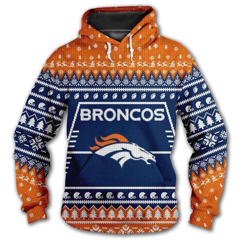Tshirtcustom - Custom Hoodie - Denver Broncos Hoodie 3D Zipper Hoodie Christmas Edition 3D Zipper Hoodie 3D Zipper Hoodie