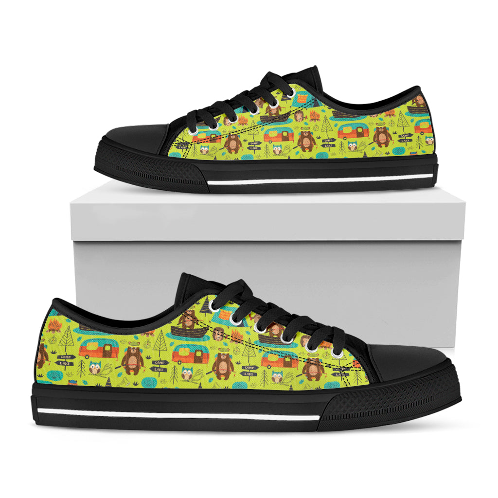 Animal Camping Pattern Print Black Low Top Shoes