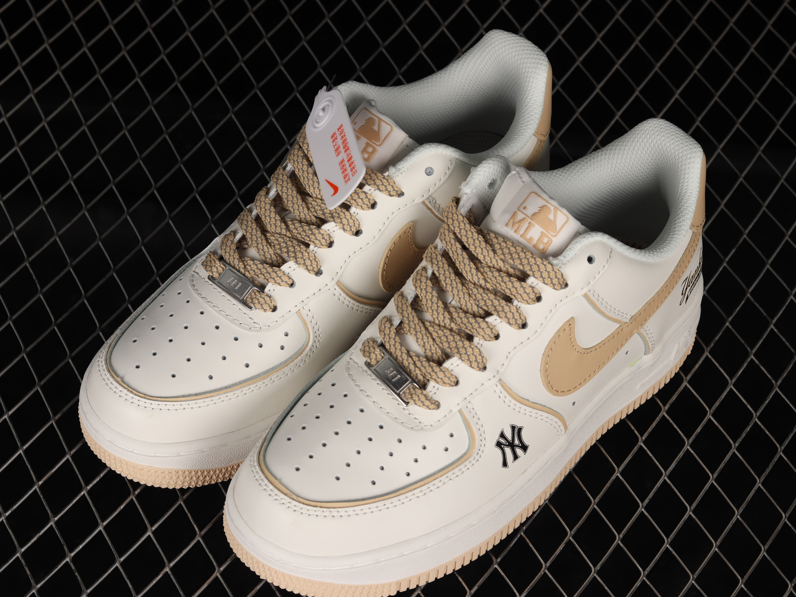 MLB x Nike Air Force 1 Low 07 White Light Khaki Shoes Sneakers SNK296494578