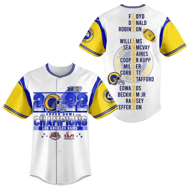 Los Angeles Rams Jersey Los Angeles Rams 2022 Super Bowl Champions Team Members White Jersey Shirt Los Angeles Rams Baseball Jersey For Men