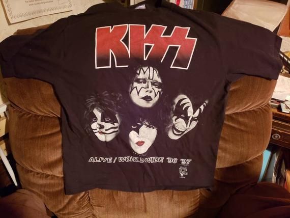 Rare Vintage 90S Official Kiss Alive Worldwide Tour 96 97 Dual Sided Shirt 44 Collectible Memorabilia Shirt