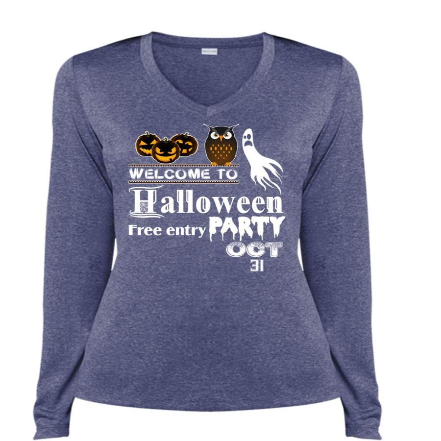 Welcome To Halloween Free Entry Party Oct 31 T Shirt, I Love You Pumpkin T Shirt, Cool Shirt (Ladies LS Heather V-Neck)