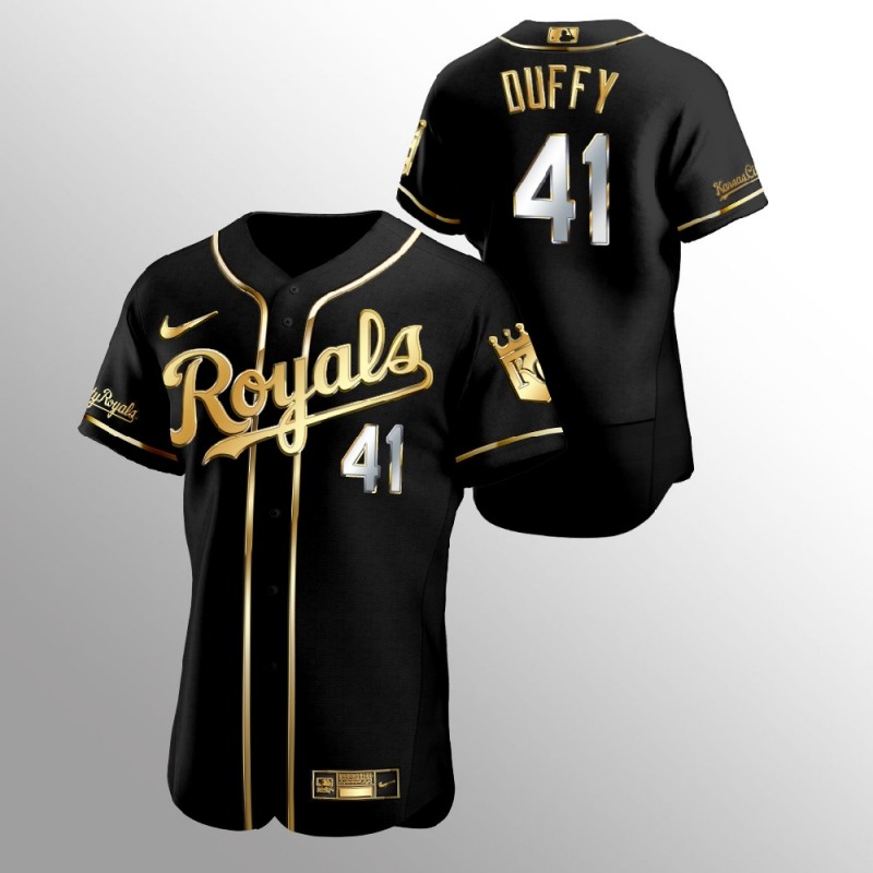 Men’S Kansas City Royals Danny Duffy Golden Edition Black Authentic Jersey – All Stitched, Embroidery