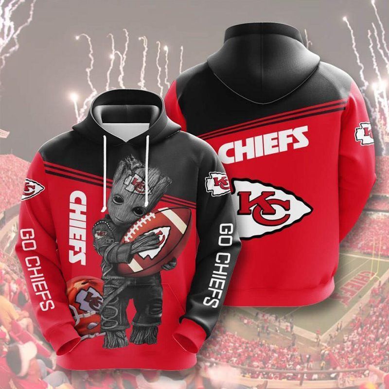 3D DIGITAL PRINT SPORTS PULLOVER HOODIES GROOT & KANSAS CITY CHIEFS