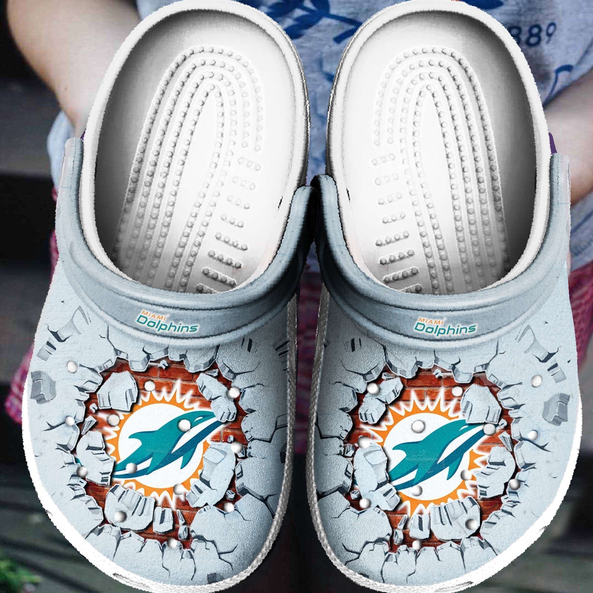 Miami Dolphins Logo Pattern Crocss Classic Clogs Shoes In Light Blue