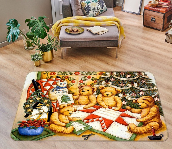 3D Bear Christmas Fift Area Rug Home Decor