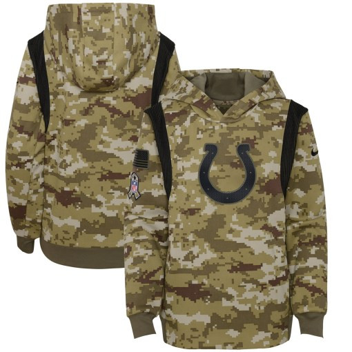 Indianapolis Colts Youth 2021 Salute To Service Therma Performance Pullover Hoodie – Olive