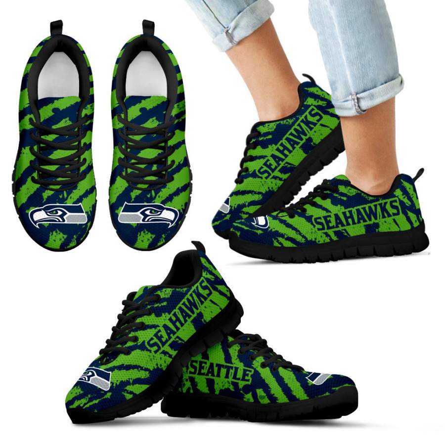 Stripes Pattern Print Seattle Seahawks Sneakers V3