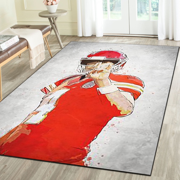 Kansas City Chiefs Logo Area Rug, Football Team Living Room Carpet, Man Cave Floor Mat