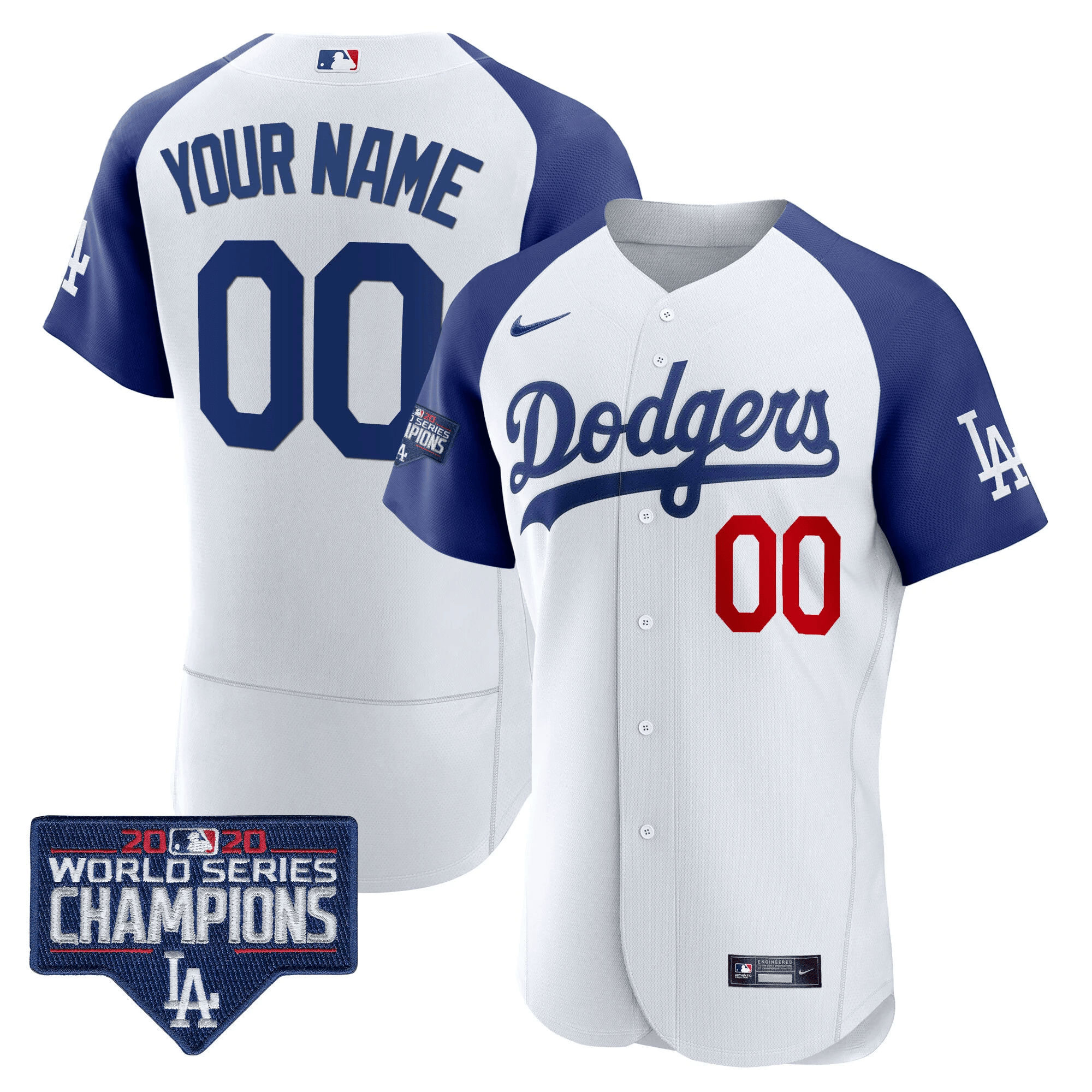 Dodgers World Series Champions Patch Flex Base Custom Jersey – All Stitched