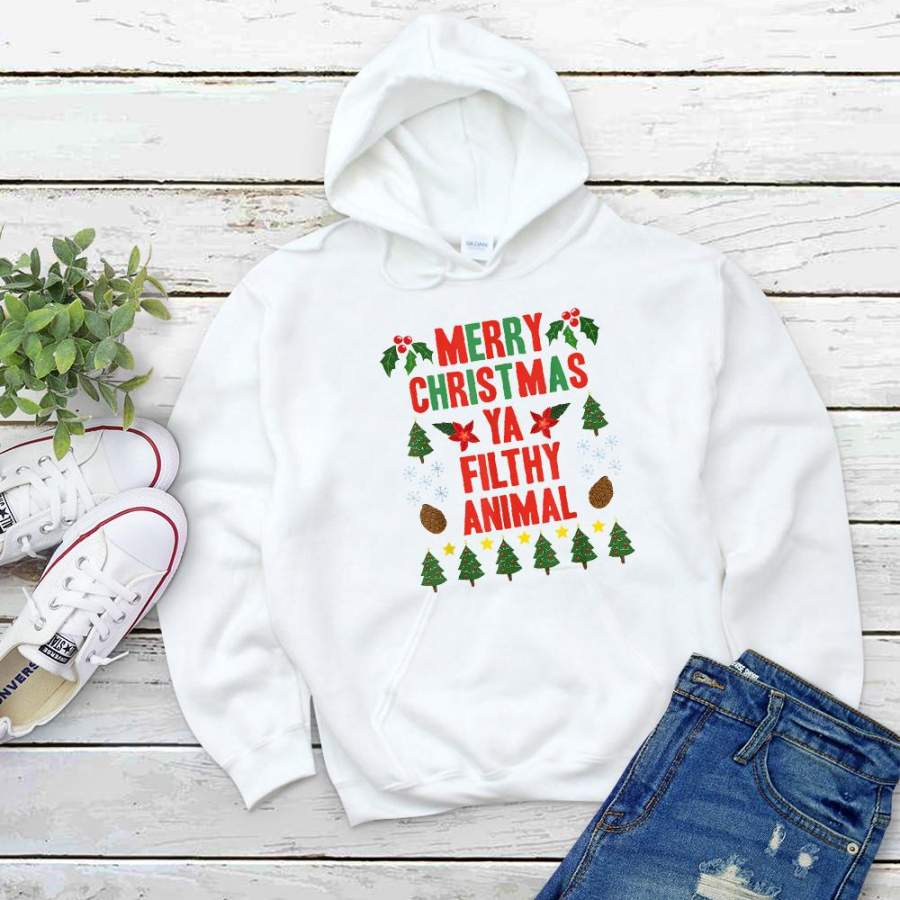 Pine tree noel merry christmas ya filthy animal cute funny holiday white hoodie for men and women S-5XL