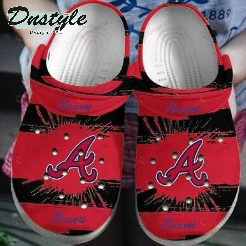 Atlanta Braves Logo Pattern Crocs Classic Clogs Shoes In Black & Red – Aop Clog